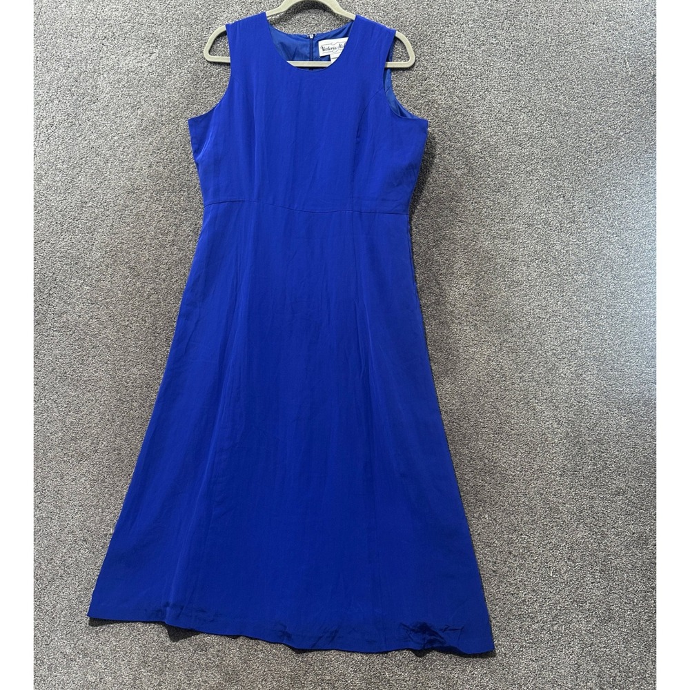 Victoria Holley 100% Silk Sleeveless Maxi Dress Womens 14P Royal Blue Classic